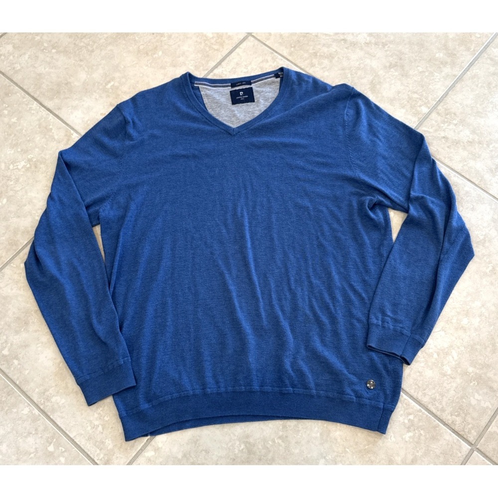 Pierre Cardin Men's XL V Neck Silk Blend Blue Pullover Career Preppy Minimalist*
